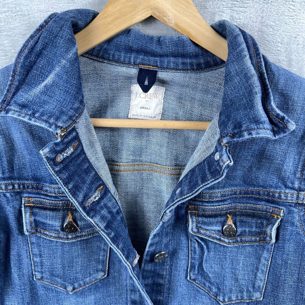 J. Crew Denim Jean Jacket Biker Trucker Pockets 02661SU Womens Blue Size Small - Picture 3 of 12